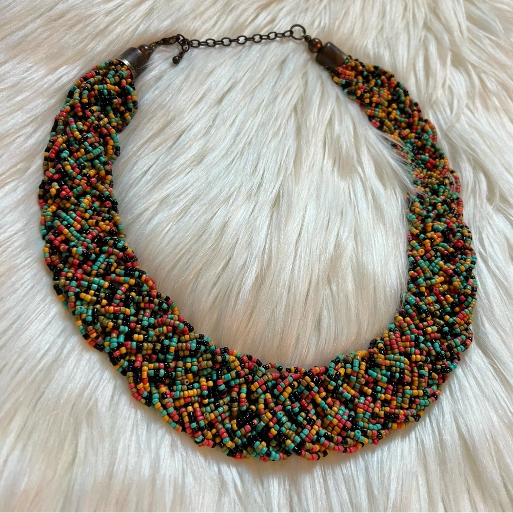 Colourful braided beaded necklace